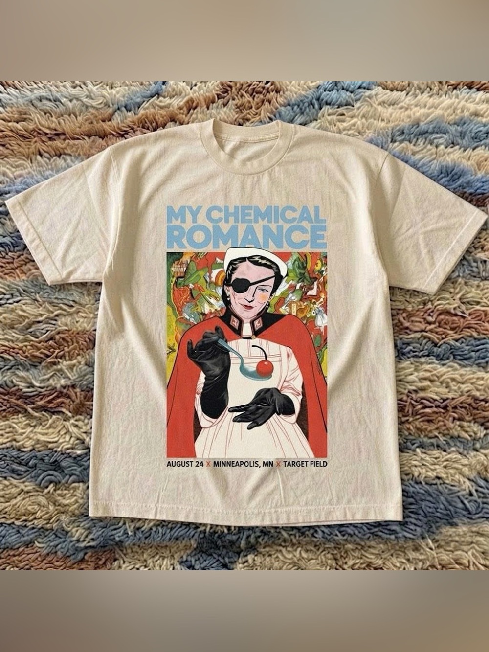 Vintage Cream My Chemical Romance Graphic Tee with Red and Blue Print